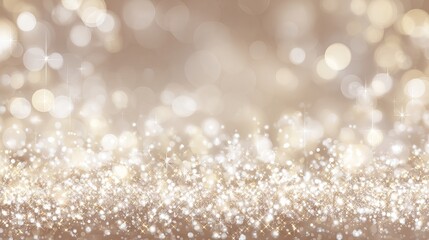 Elegant beige background with glowing white bokeh light particles
