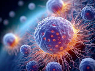 Biotechnology in cancer treatment visualized through detailed cellular illustrations
