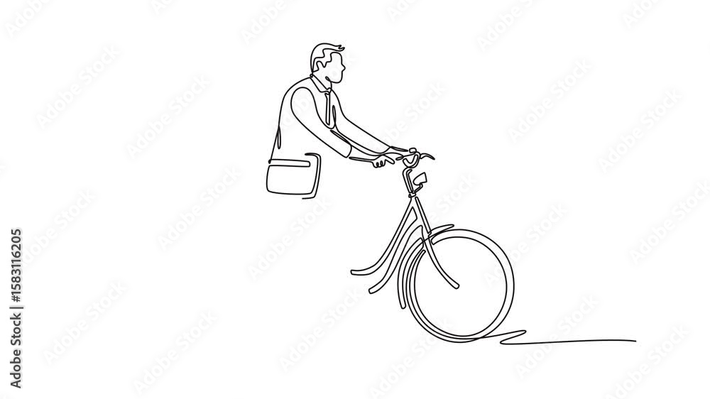 Poster animated self drawing of continuous line draw side view of businessman with briefcase is going to th