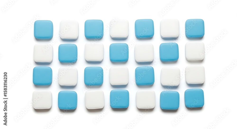 Poster abstract arrangement of blue and white rounded squares creating a modern pattern