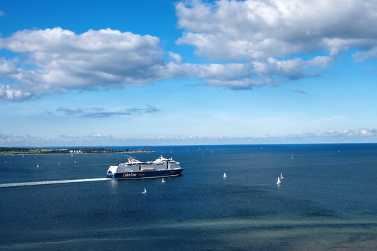 Kiel Fjord, Schleswig-Holstein, Germany, 22.08.2024 - The ferry COLOR MAGIC from Color Line leaving the Kiel Fjord into the Baltic Sea.