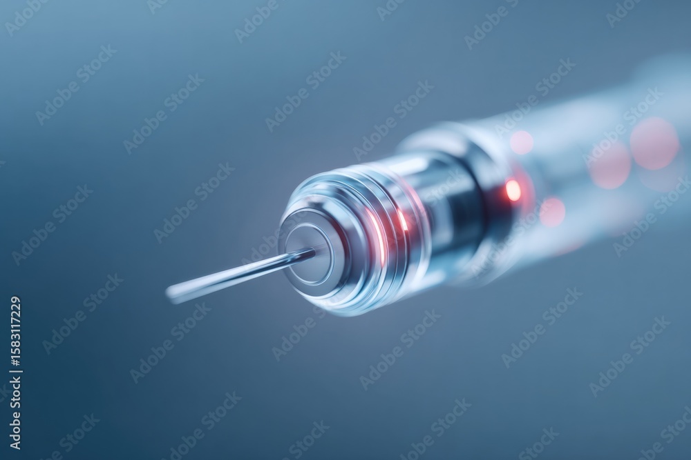 Aufkleber close-up of 3d-rendered laparoscopic surgery tool tip zoomed in showing metal texture and illuminati