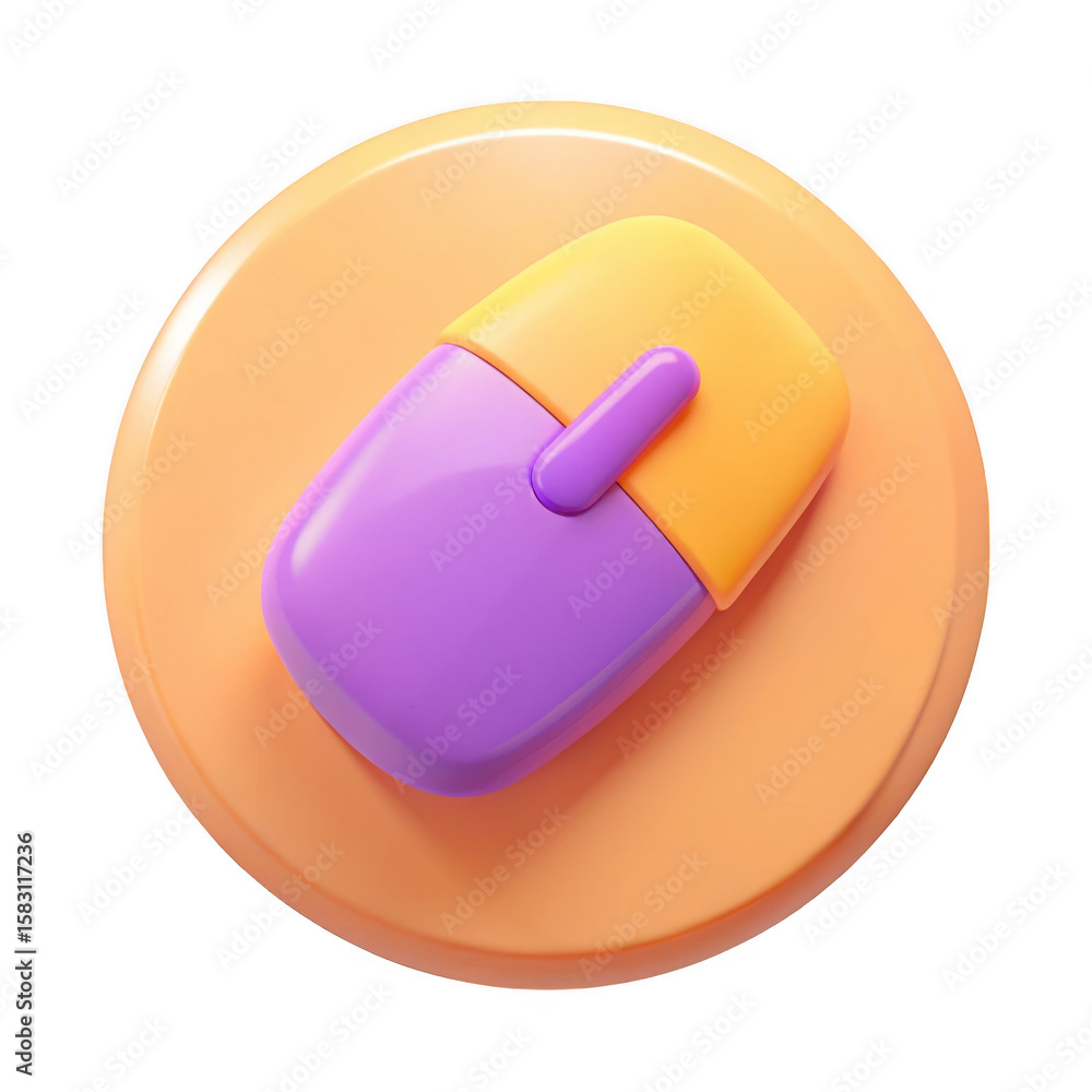 Poster 3d stylized computer mouse with orange base isolated on transparent background