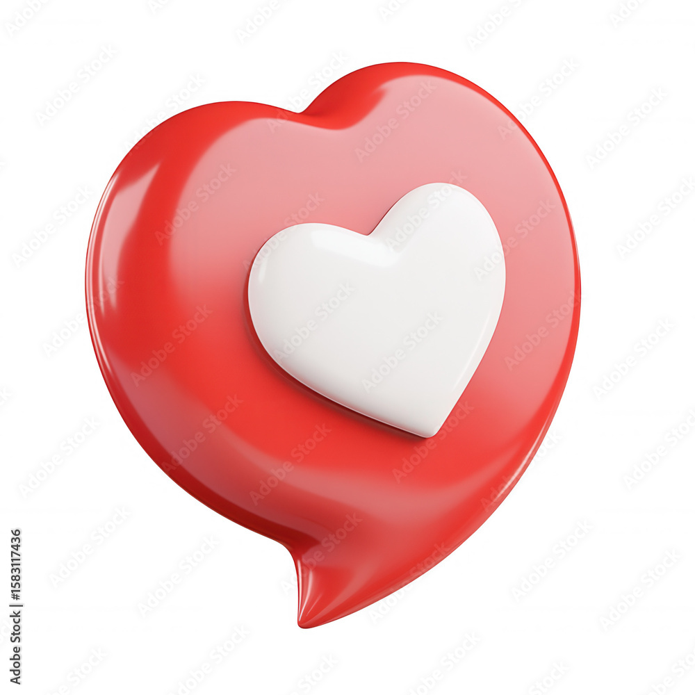 Poster red 3d icon rounded square speech bubble with white heart expressing love and affection on a transpa