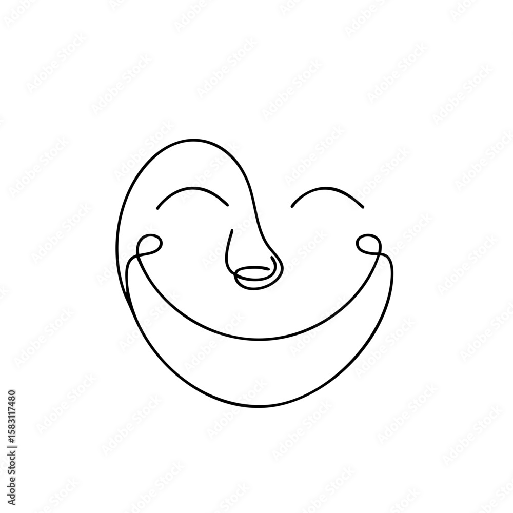 Poster fake smile.. minimalist line drawing of a smiling face on white background