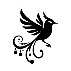 Obraz premium Stylized bird with decorative elements in black silhouette 
