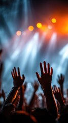 indoor festival scene filled with a crowd of raised hands swaying to the rhythm of the music
