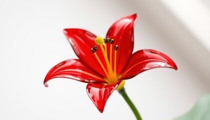 Vibrant Red Lily Flower Against a White Background: Botanical Beauty