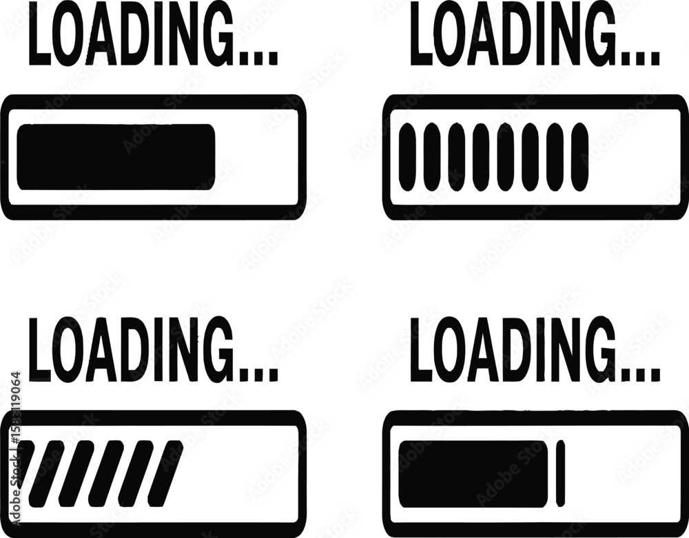 Fototapete a collection of loading bar symbols showcasing progress, ideal for web design, software interfaces, 