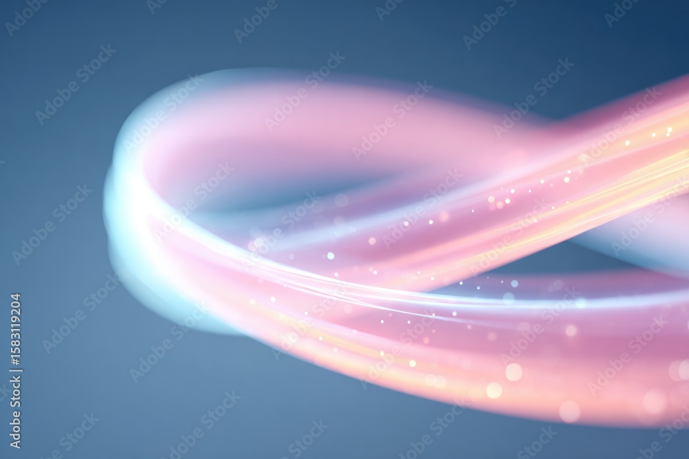 Poster close-up of intertwined 3d spiral structure composed of neon-lit loops against dark background
