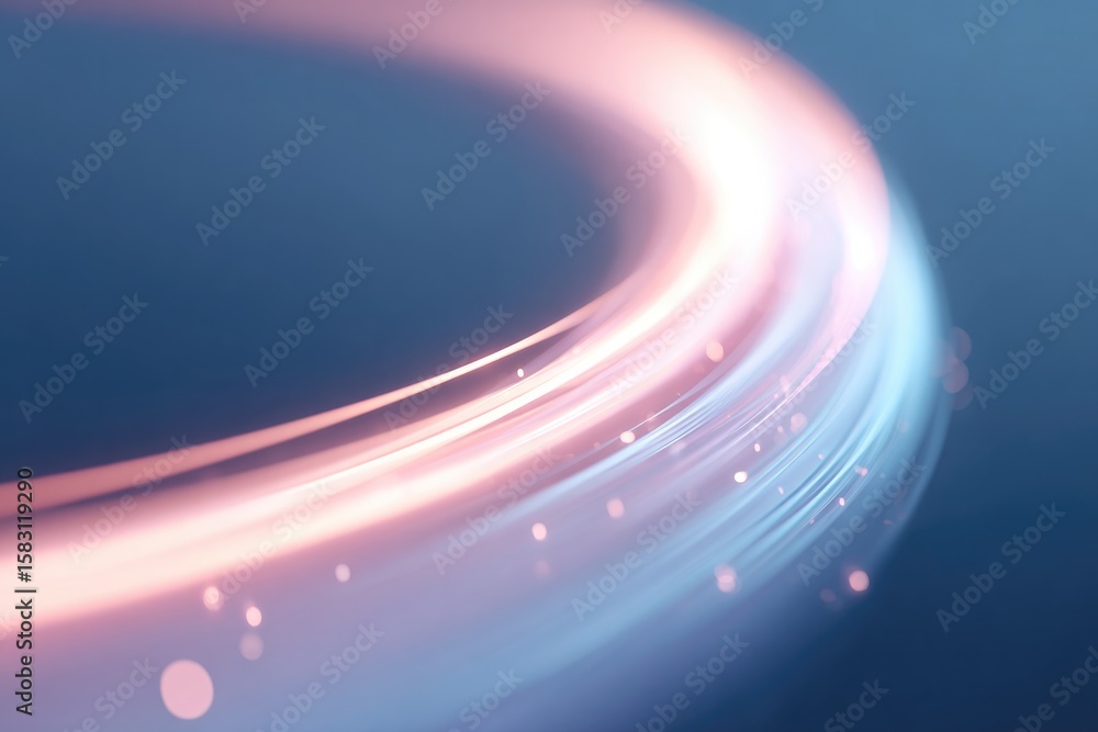 Poster close-up of intertwined 3d spiral structure composed of neon-lit loops against dark background