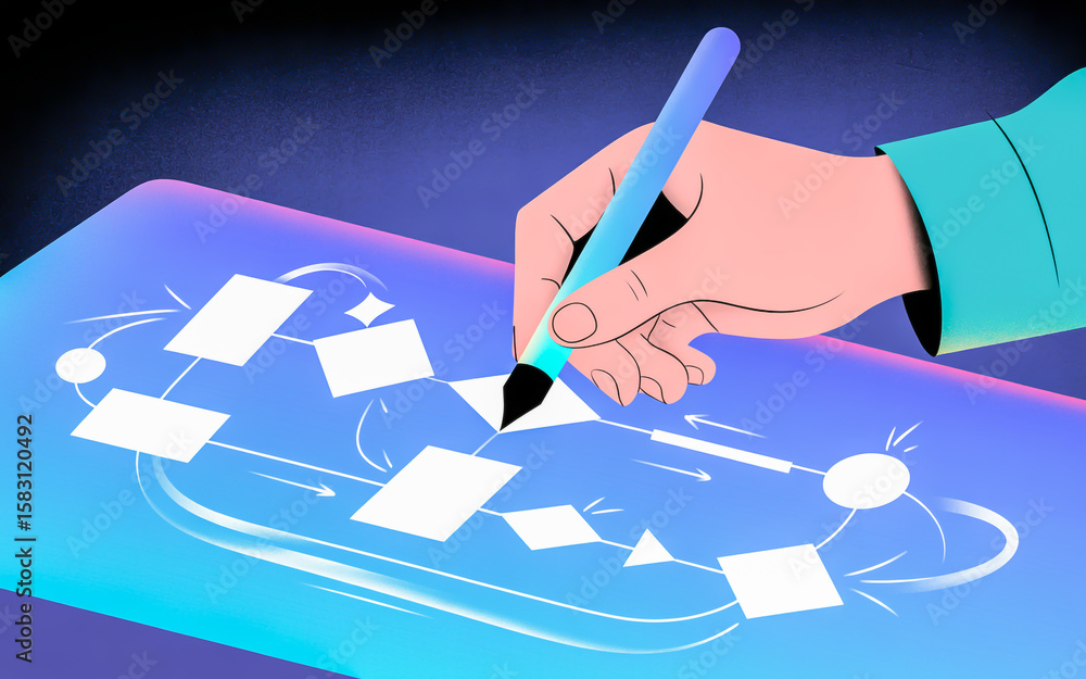 Aufkleber hand creating digital flowchart with glowing stylus