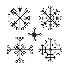 Witchcraft symbols pagan, paganism. Nordic Viking Symbols Collection Magical Runes and Ancient Protection Sigils.