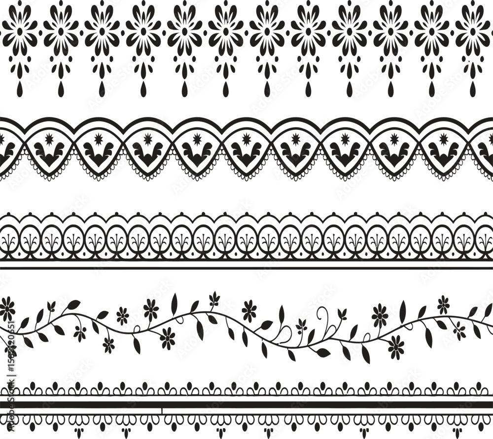 Poster decorative floral and geometric border elements in black create an ornamental design, perfect for cr