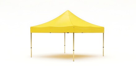 Bright yellow pop up canopy tent isolated on white background for outdoor events