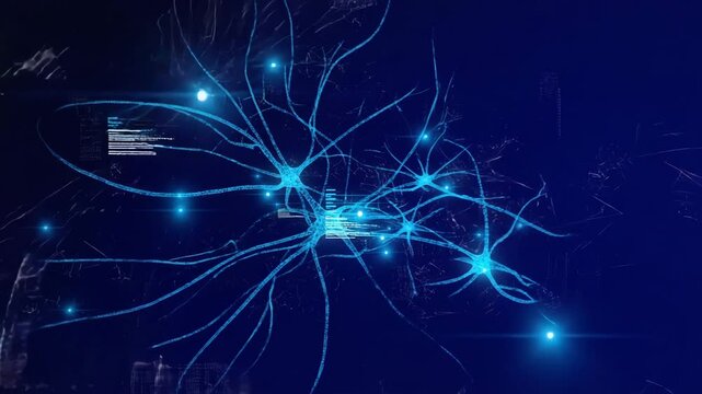 A glowing neural network animation scanning through digital interface lines. Perfect for AI, biotech, and cyber visuals. Loop-ready.