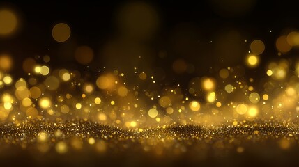Golden glitter bokeh light dust with sparkling festive christmas particles background