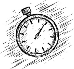 Monochrome sketch of a stopwatch with motion blur illustrating speed concept