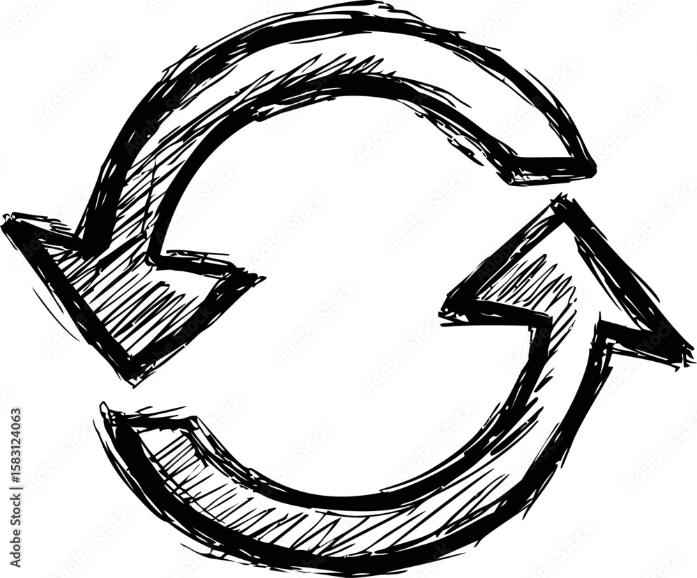 Poster black and white sketch style of two circular arrows forming a loop concept