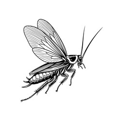 Detailed Line Art of a Flying Insect with Transparent Wings