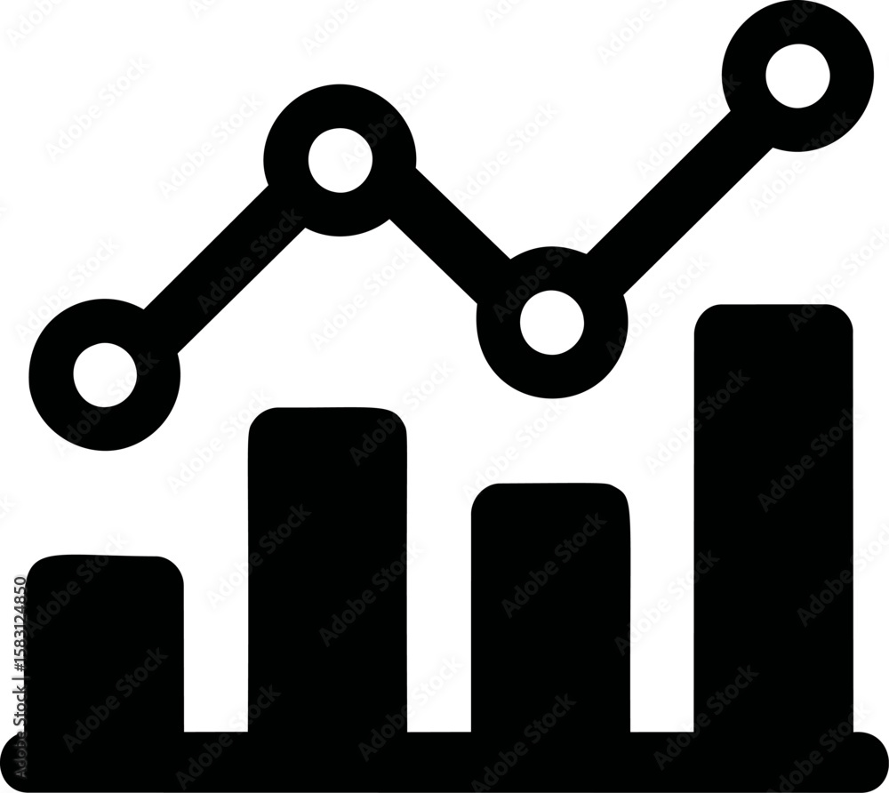 Poster black and white bar graph with line chart illustrating data trends