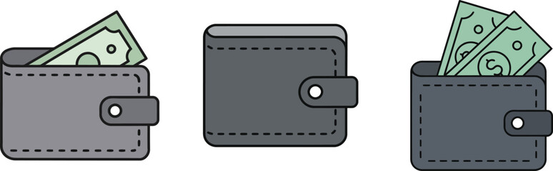 Obraz premium Three wallets, one empty and two with money sticking out.