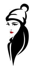 vector illustration of a woman's face wearing a hat 