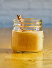 blended smoothie with sweet potato, cinnamon, and yogurt