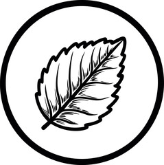 Circular black and white leaf illustration with bold outlines
