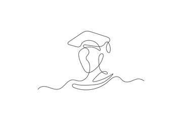 Graduation cap continuous one line drawing minimalist vector illustration
