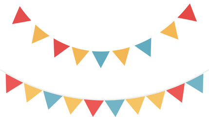 Two rows of colorful triangular pennants strung together, creating a festive decoration.
