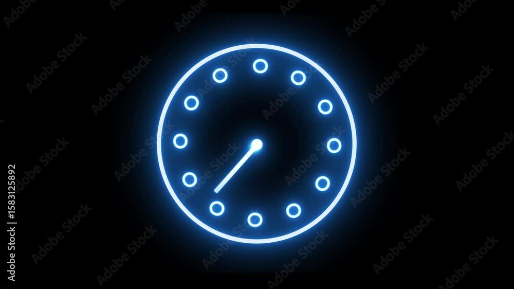 Aufkleber glowing neon clock time indicator against a dark background minimalist design. animated glowing cloc