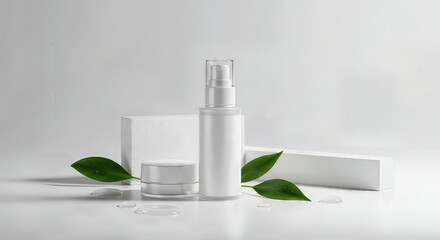 Elegant and Minimalist Skincare Product on a Clean White Background with Natural Elements