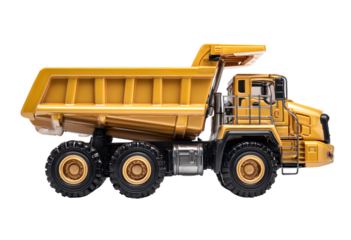 Model yellow dump truck isolated on white for industry or construction use