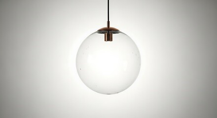 Contemporary glass pendant light fixture with copper accent on a soft grey backdrop