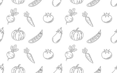 Charming vegetable doodle pattern featuring healthy produce icons
