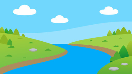 Obraz premium Minimal Cartoon Landscape with Calm River 
