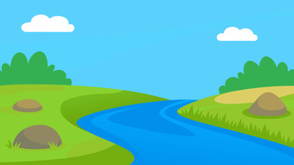 Obraz premium Minimal Cartoon Landscape with Calm River 