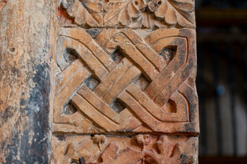 Intricate stone carvings adorn the Colegiata de Santa Maria la Mayor de Toro in Zamora, showcasing...