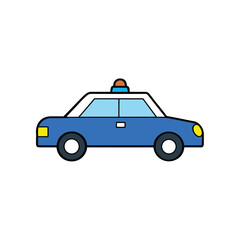 police car with blue lights   clean vector  white 