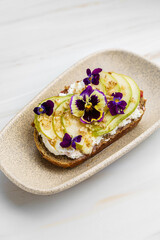 bruschetta with cottage cheese, pear, walnut and honey