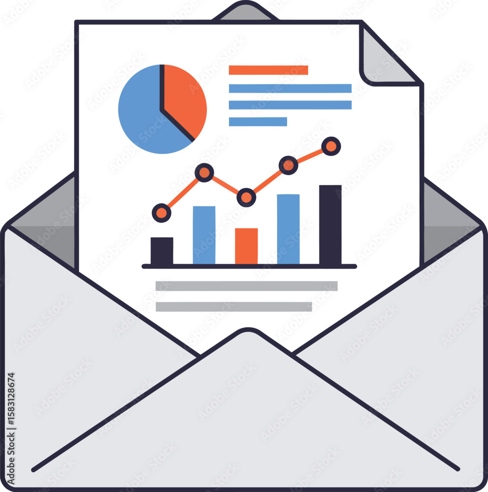 Poster email containing business graphs and charts, showing data analysis.