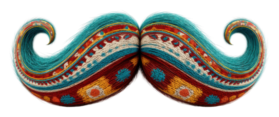 Artistic mustache design cultural inspiration digital creative. Isolated on transparent background, png.