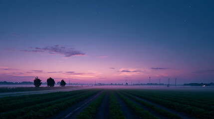 Obraz premium Dawn Panorama Of Watermelon Field For Sustainable Agriculture And Rural Energy Visuals.