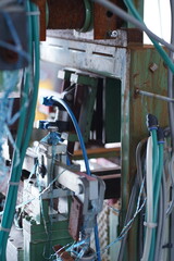 Close-Up of Industrial Machine Wiring and Mechanical Assembly – Workshop Automation Equipment