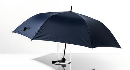 Elegant and stylish navy blue umbrella displayed on a white background studio shot