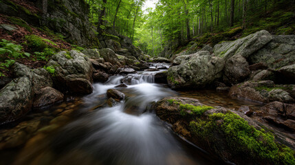 breathtaking depiction of summer landscapes in  states of usa showcasing lush forests and stunning waterfalls of