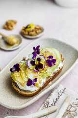 bruschetta with cottage cheese, pear, walnut and honey