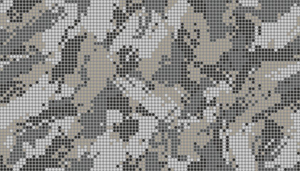 Military digital camouflage. Seamless camo pattern. Halftone dots background. Light gray and black color. Abstract texture for print on fabric, textile or paper. Vector wallpaper