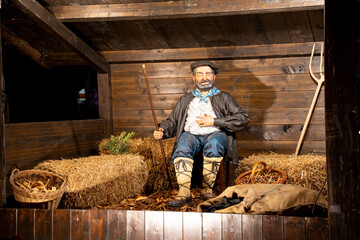 Festive traditional figure in a rustic setting during celebrations in Pamplona, Navarra, Spain